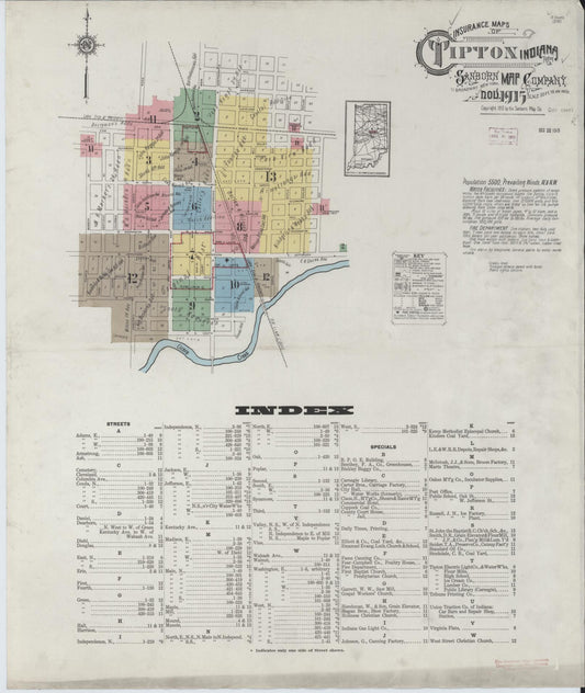 Sanborn Fire Insurance Map from Tipton, Tipton County, Indiana (1915), Sheet #0001 - Historic Sanborn Fire Insurance Map Print, vintage old map wall art, antique decor, genealogy gift, Indiana Indiana map
