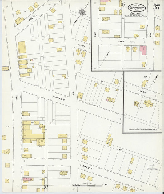 Sanborn Fire Insurance Map from Clarksburg, Harrison County, West Virginia (1911), Sheet #0037 - Historic Sanborn Fire Insurance Map Print, vintage old map wall art, antique decor, genealogy gift, West Virginia West Virginia map