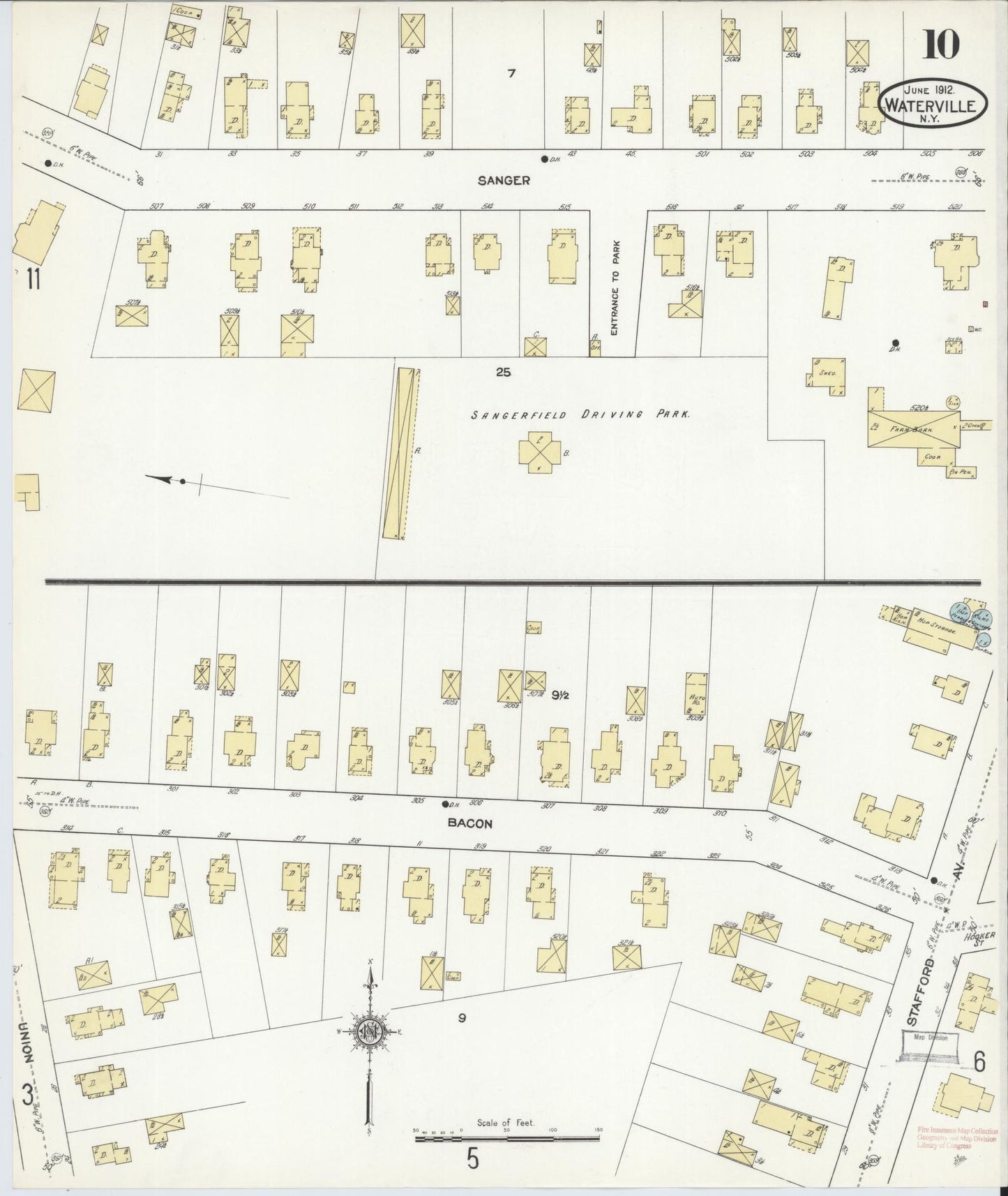 Sanborn Fire Insurance Map from Waterville, Oneida County, New York (1912), Sheet #0010 - Complete Map Set gallery image, historic Sanborn map, vintage wall art, New York New York