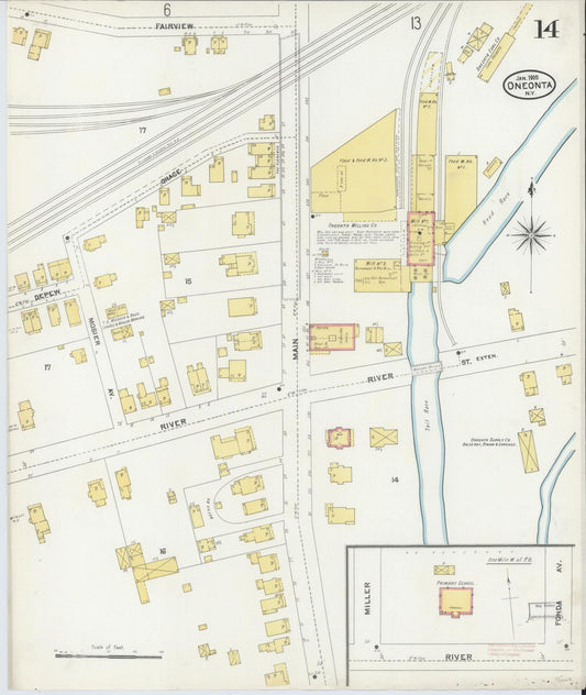 Sanborn Fire Insurance Map from Oneonta, Otsego County, New York (1905), Sheet #0014 - Historic Sanborn Fire Insurance Map Print, vintage old map wall art, antique decor, genealogy gift, New York New York map