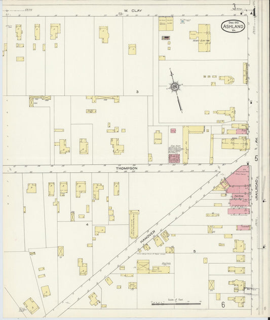 Sanborn Fire Insurance Map from Ashland, Hanover County, Virginia (1913), Sheet #0004 - Historic Sanborn Fire Insurance Map Print, vintage old map wall art, antique decor, genealogy gift, Virginia Virginia map
