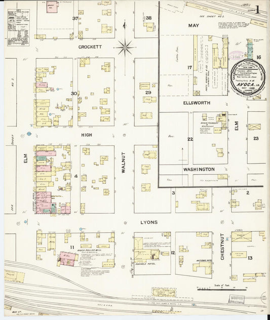 Sanborn Fire Insurance Map from Avoca, Pottawattamie County, Iowa (1888), Sheet #0001 - Historic Sanborn Fire Insurance Map Print, vintage old map wall art