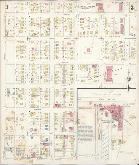 Sanborn Fire Insurance Map from Brush, Morgan County, Colorado (1942), Sheet #0003 - Historic Sanborn Fire Insurance Map Print, vintage old map wall art, antique decor, genealogy gift, Colorado Colorado map