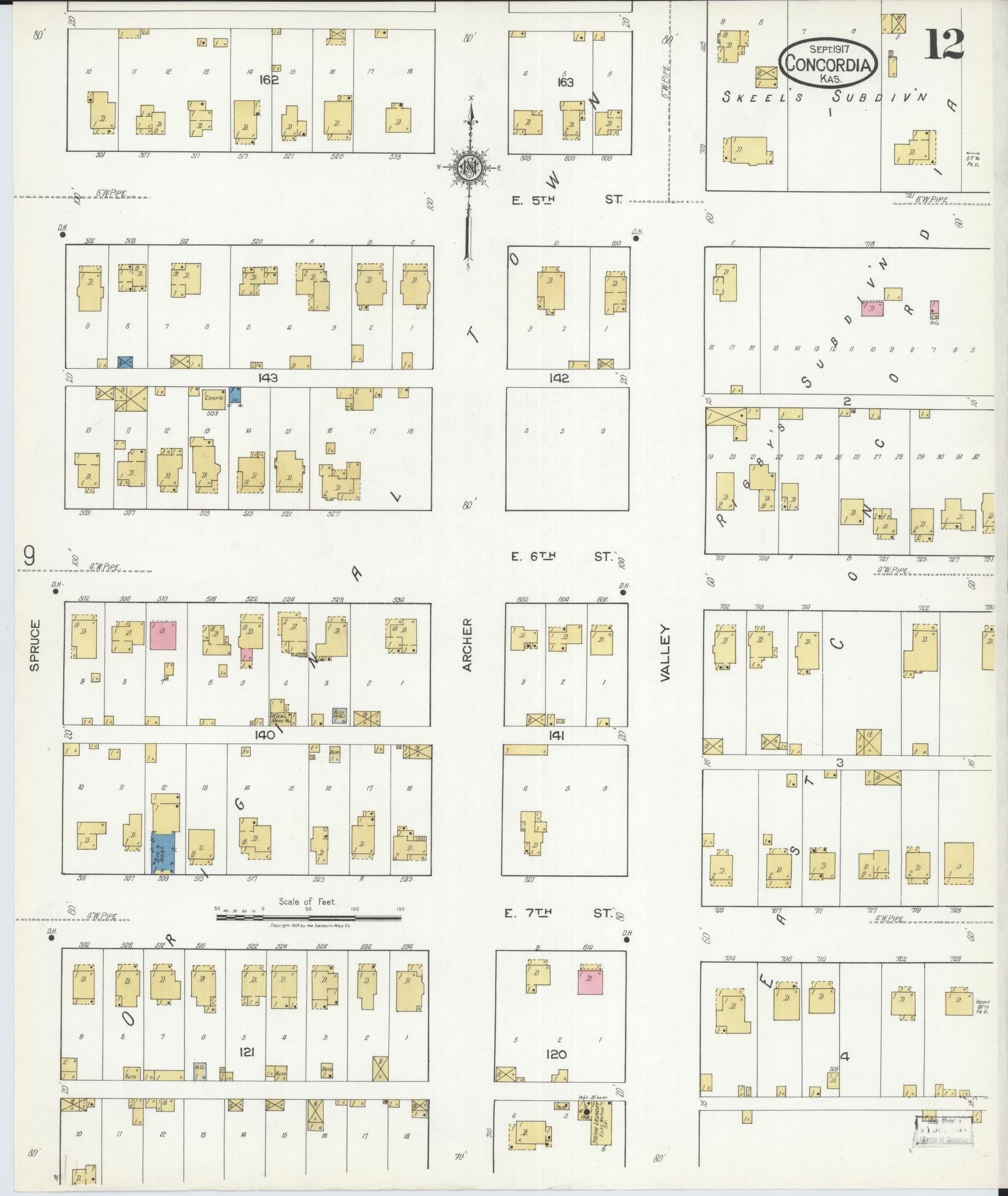 Sanborn Fire Insurance Map from Concordia, Cloud County, Kansas (1917), Sheet #0012 - Historic Sanborn Fire Insurance Map Print, vintage old map wall art, antique decor, genealogy gift, Kansas Kansas map