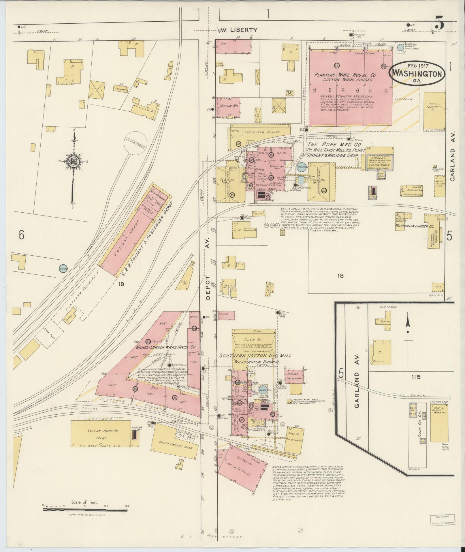 Sanborn Fire Insurance Map from Washington, Wilkes County, Georgia (1917), Sheet #0005 - Historic Sanborn Fire Insurance Map Print, vintage old map wall art, antique decor, genealogy gift, Washington Washington map