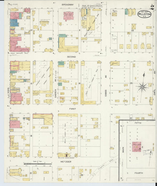 Sanborn Fire Insurance Map from Williston, Williams County, North Dakota (1907), Sheet #0002 - Historic Sanborn Fire Insurance Map Print, vintage old map wall art, antique decor, genealogy gift, North Dakota North Dakota map