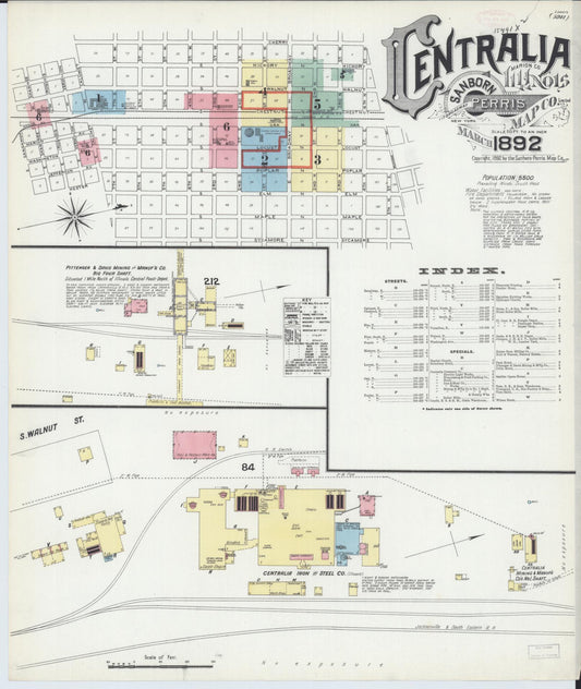 Sanborn Fire Insurance Map from Centralia, Marion, Clinton, Jefferson, and Washington Counties, Illinois (1892), Sheet #0001 - Historic Sanborn Fire Insurance Map Print, vintage old map wall art, antique decor, genealogy gift, Illinois Illinois map