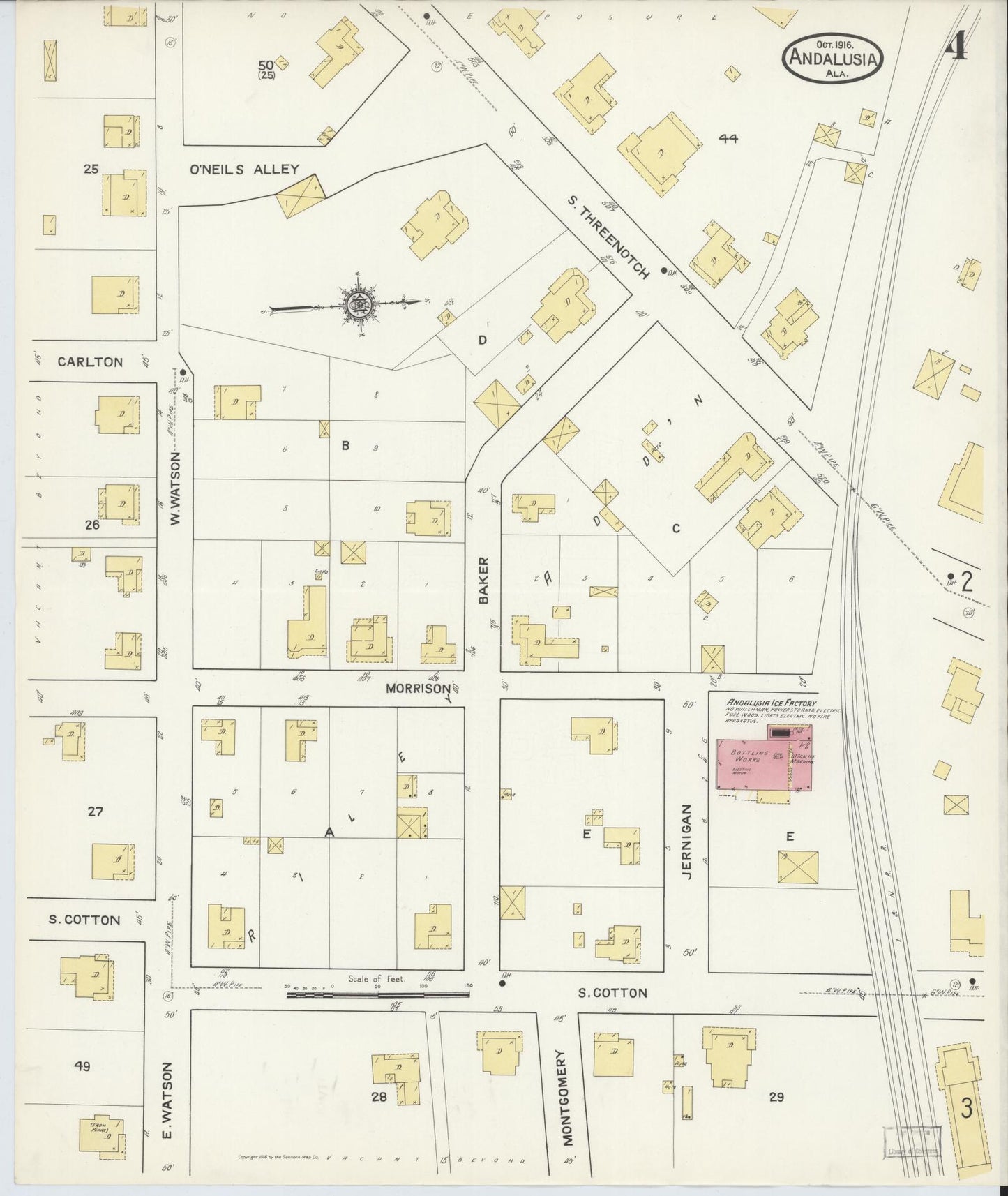 Sanborn Fire Insurance Map from Andalusia, Covington County, Alabama (1916), Sheet #0004 - Complete Map Set gallery image, historic Sanborn map, vintage wall art, Alabama Alabama