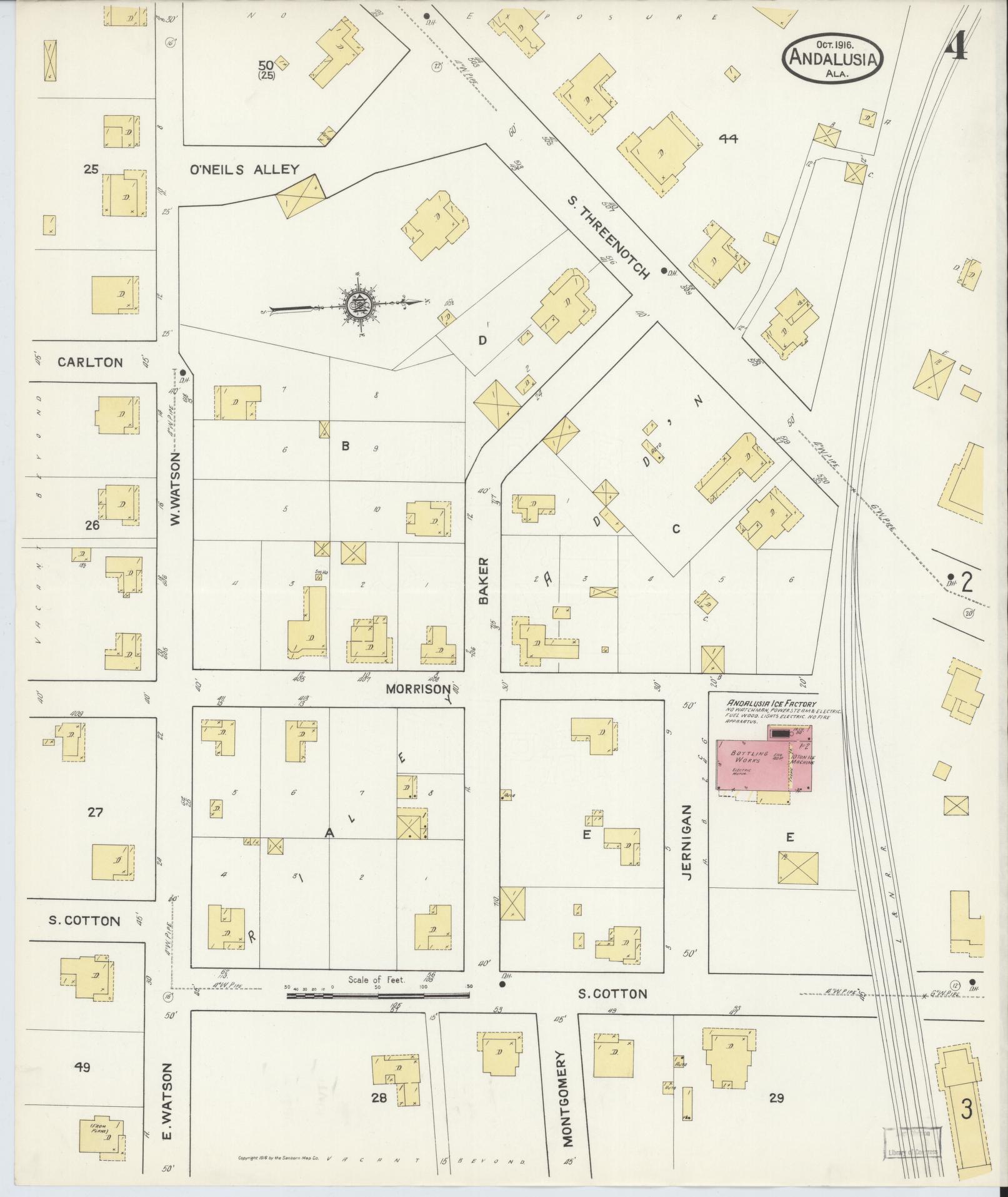 Sanborn Fire Insurance Map from Andalusia, Covington County, Alabama (1916), Sheet #0004 - Complete Map Set gallery image, historic Sanborn map, vintage wall art, Alabama Alabama