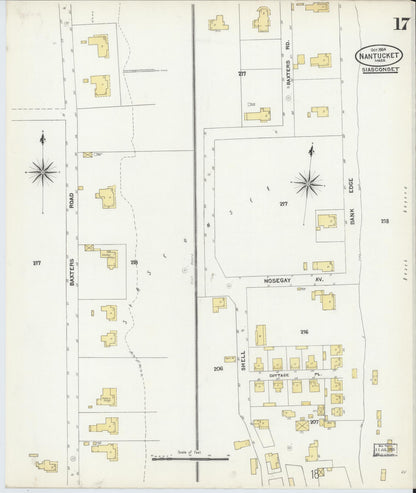 Sanborn Fire Insurance Map from Nantucket, Nantucket County, Massachusetts (1904), Sheet #0017 - Historic Sanborn Fire Insurance Map Print, vintage old map wall art, antique decor, genealogy gift, Massachusetts Massachusetts map