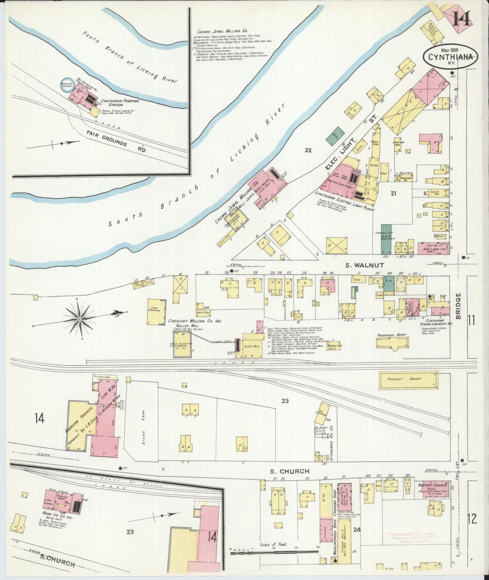 Sanborn Fire Insurance Map from Cynthiana, Harrison County, Kentucky (1909), Sheet #0014 - Historic Sanborn Fire Insurance Map Print, vintage old map wall art, antique decor, genealogy gift, Kentucky Kentucky map