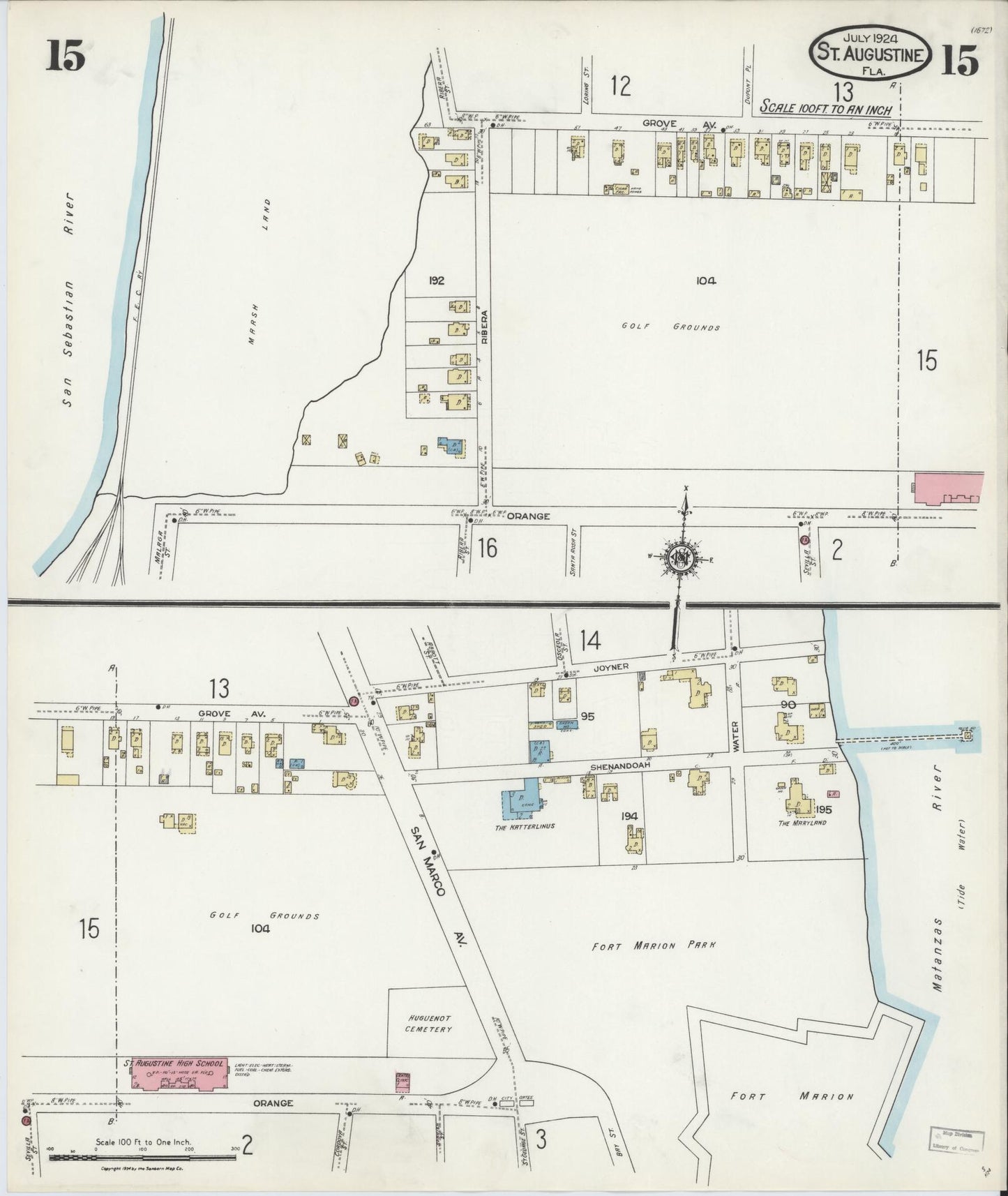 Sanborn Fire Insurance Map from Saint Augustine, Saint John's County, Florida (1924), Sheet #0015 - Complete Map Set gallery image, historic Sanborn map, vintage wall art, Florida Florida