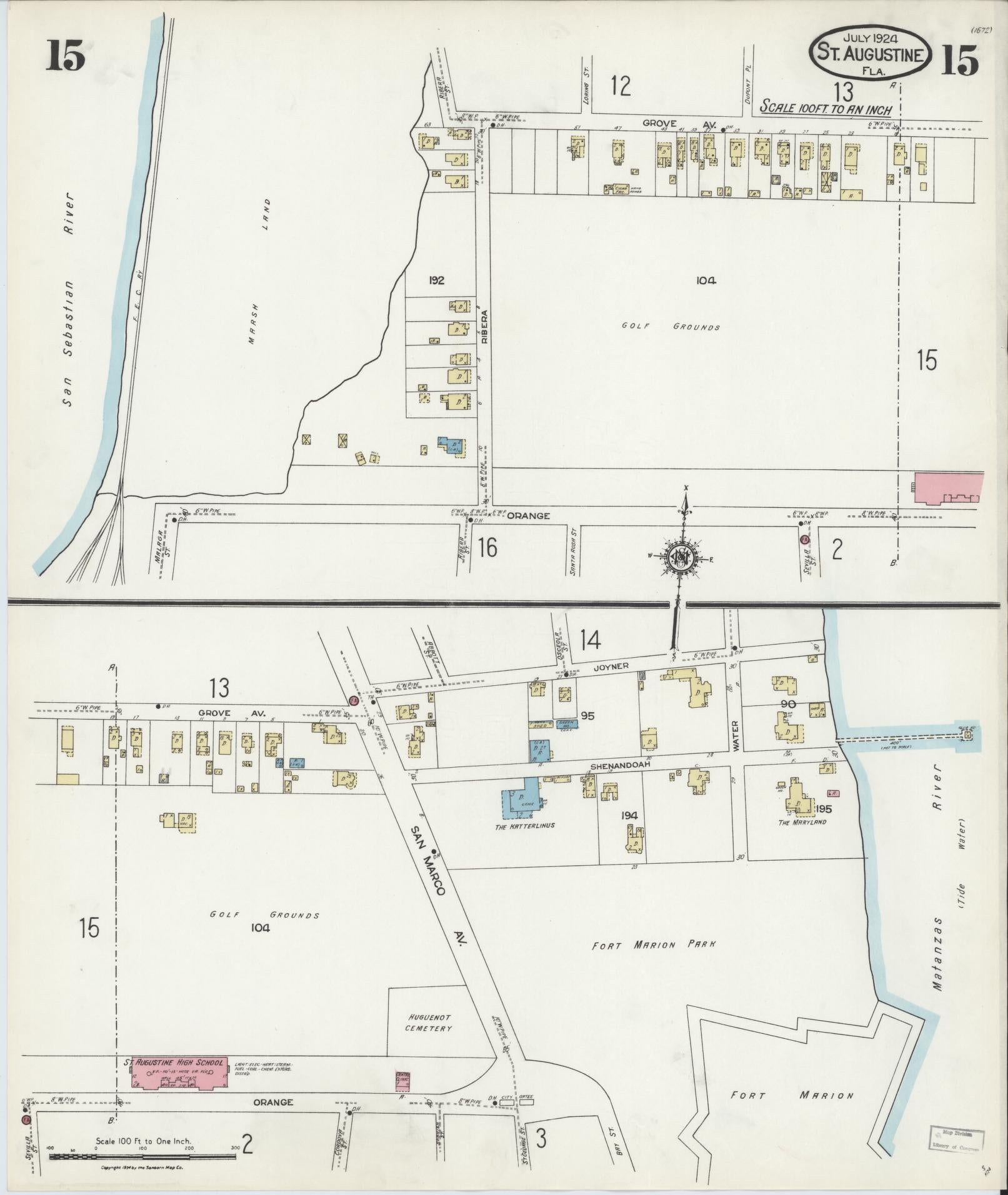 Sanborn Fire Insurance Map from Saint Augustine, Saint John's County, Florida (1924), Sheet #0015 - Complete Map Set gallery image, historic Sanborn map, vintage wall art, Florida Florida