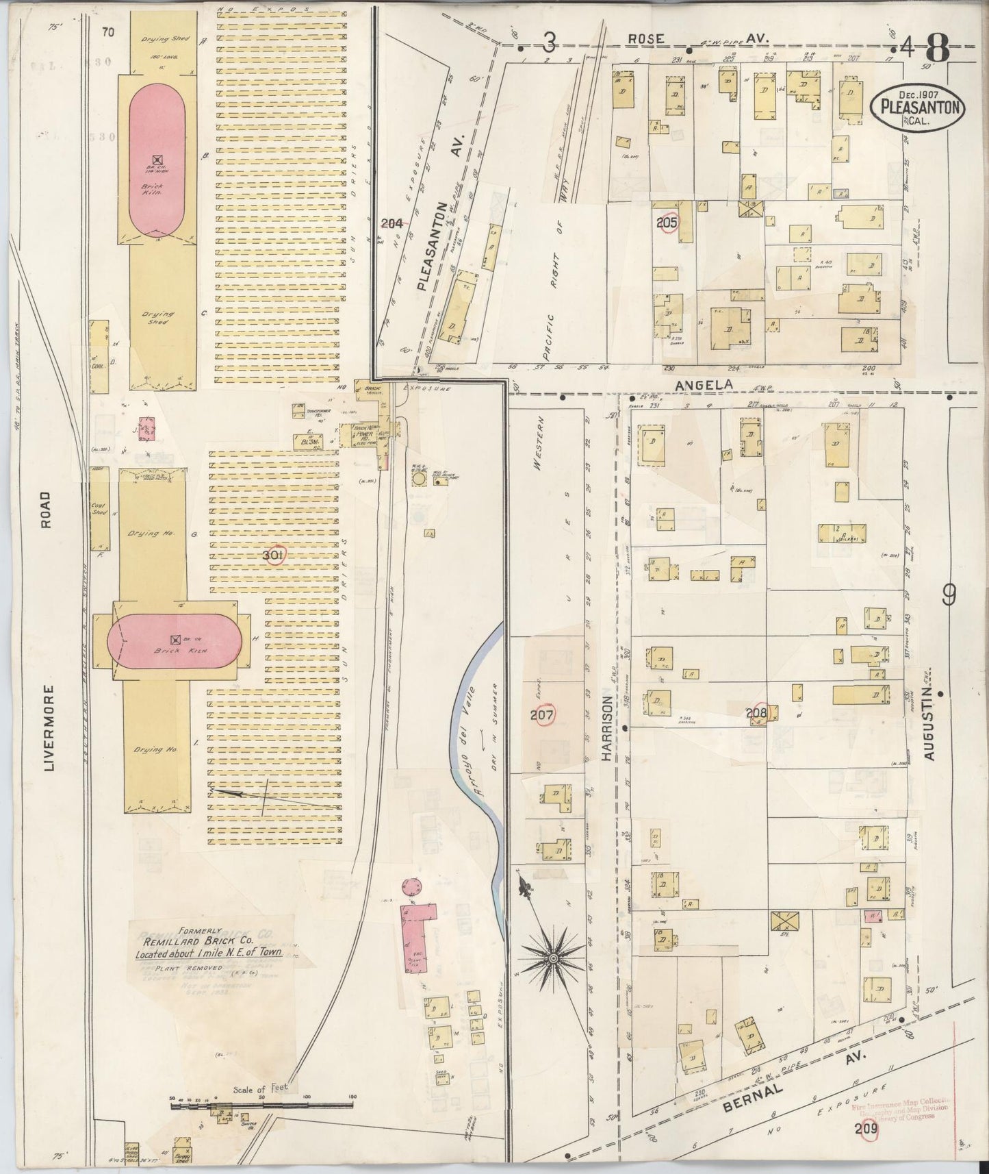 Sanborn Fire Insurance Map from Pleasanton, Alameda County, California (1943), Sheet #0008 - Complete Map Set gallery image, historic Sanborn map, vintage wall art, California California