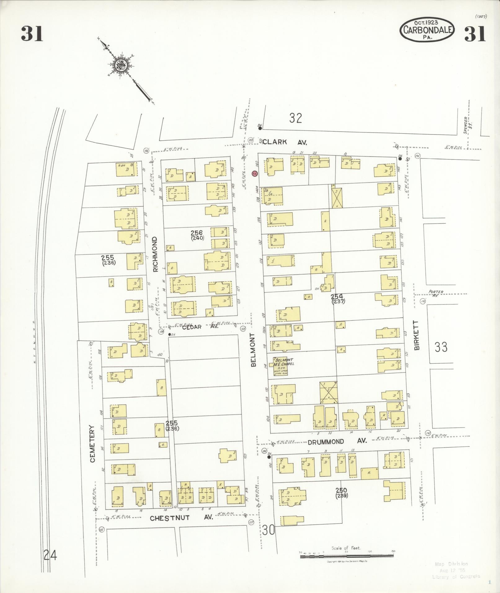 Sanborn Fire Insurance Map from Carbondale, Lackawanna County, Pennsylvania (1923), Sheet #0031 - Historic Sanborn Fire Insurance Map Print, vintage old map wall art, antique decor, genealogy gift, Pennsylvania Pennsylvania map