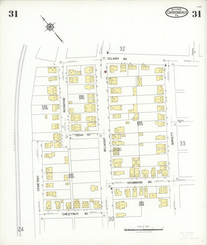 Sanborn Fire Insurance Map from Carbondale, Lackawanna County, Pennsylvania (1923), Sheet #0031 - Historic Sanborn Fire Insurance Map Print, vintage old map wall art, antique decor, genealogy gift, Pennsylvania Pennsylvania map