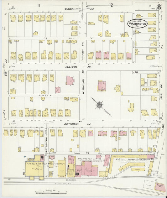 Sanborn Fire Insurance Map from Washington, Washington County, Pennsylvania (1909), Sheet #0008 - Historic Sanborn Fire Insurance Map Print, vintage old map wall art, antique decor, genealogy gift, Pennsylvania Pennsylvania map