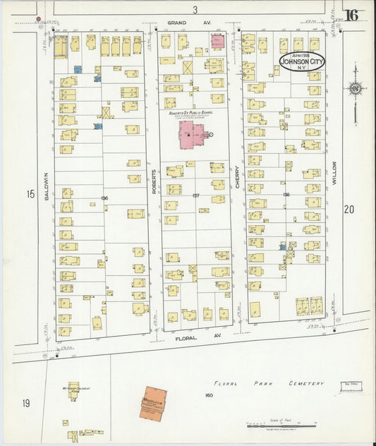 Sanborn Fire Insurance Map from Johnson City, Broome County, New York (1918), Sheet #0016 - Historic Sanborn Fire Insurance Map Print, vintage old map wall art, antique decor, genealogy gift, New York New York map