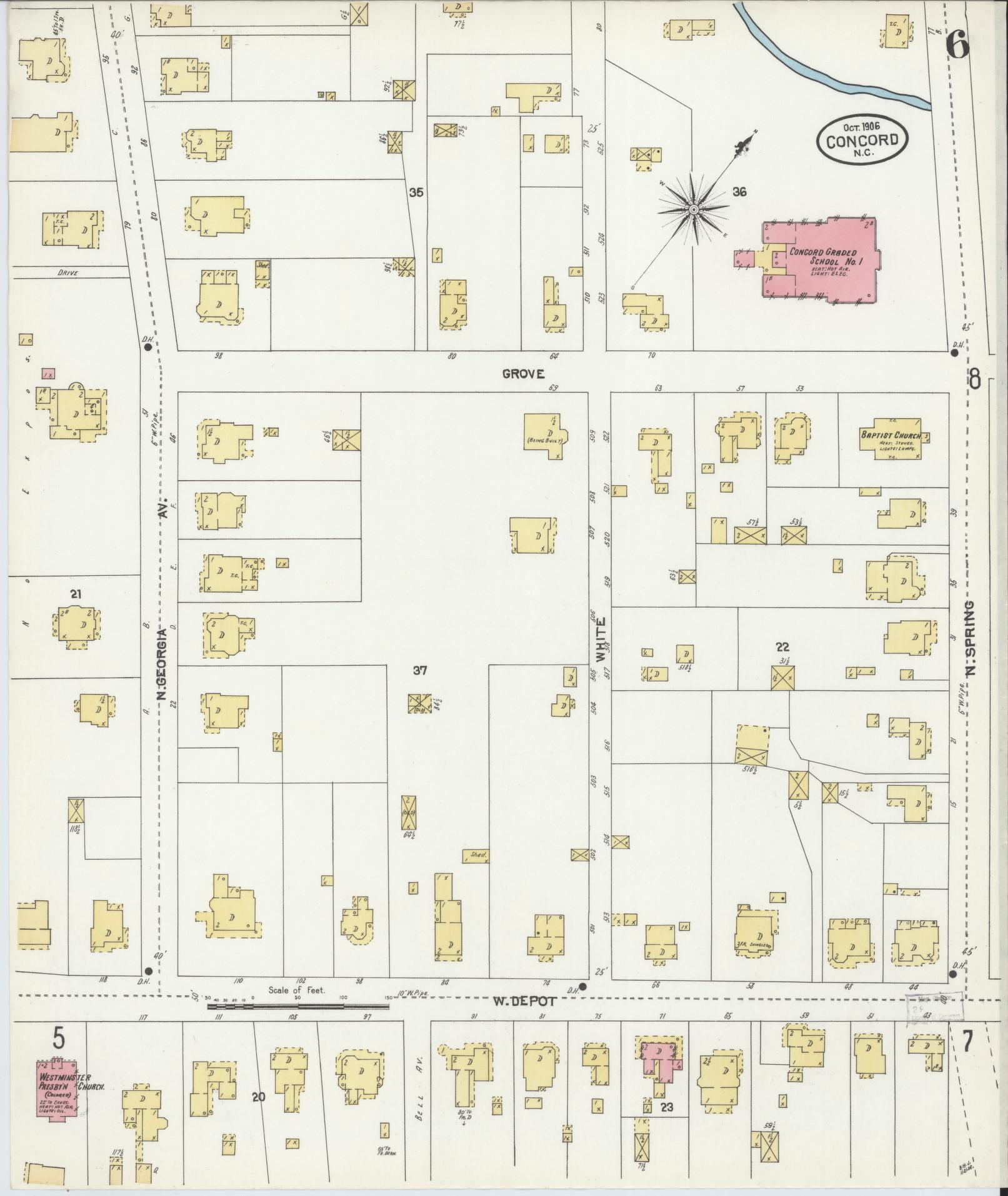 Sanborn Fire Insurance Map from Concord, Cabarrus County, North Carolina (1906), Sheet #0006 - Complete Map Set gallery image, historic Sanborn map, vintage wall art, North Carolina North Carolina