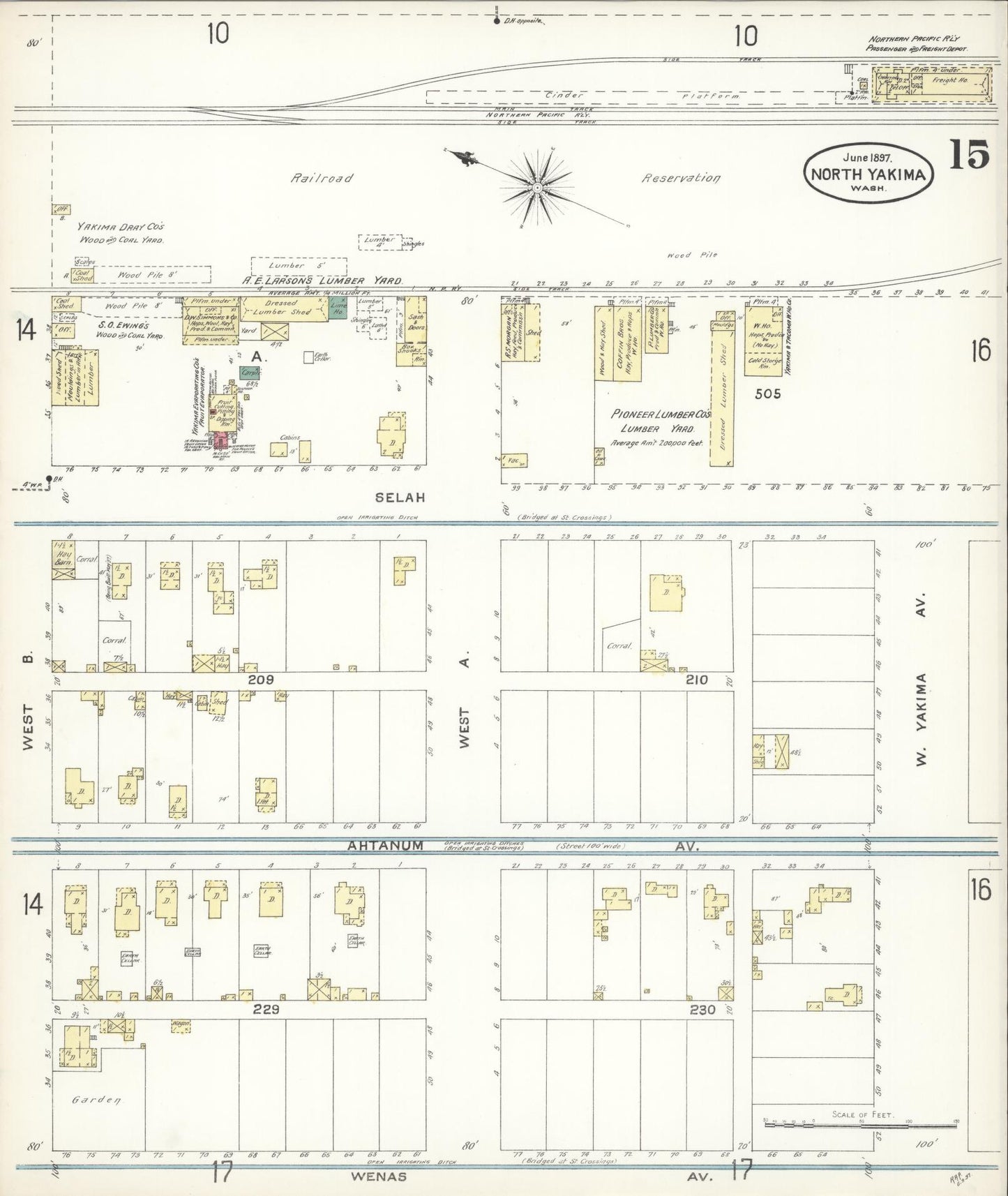 Sanborn Fire Insurance Map from North Yakima, Yakima County, Washington (1897), Sheet #0015 - Complete Map Set gallery image, historic Sanborn map, vintage wall art, Washington Washington