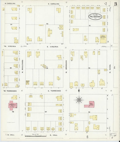 Sanborn Fire Insurance Map from Tallahassee, Leon County, Florida (1909), Sheet #0003 - Complete Map Set gallery image, historic Sanborn map, vintage wall art, Florida Florida
