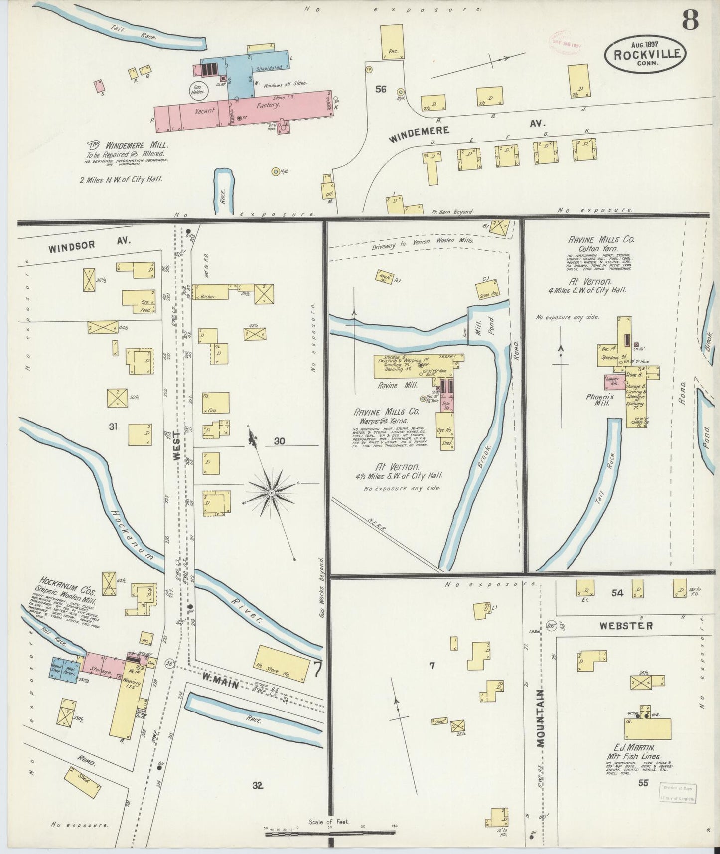 Sanborn Fire Insurance Map from Rockville, Tolland County, Connecticut (1897), Sheet #0008 - Complete Map Set gallery image, historic Sanborn map, vintage wall art, Connecticut Connecticut