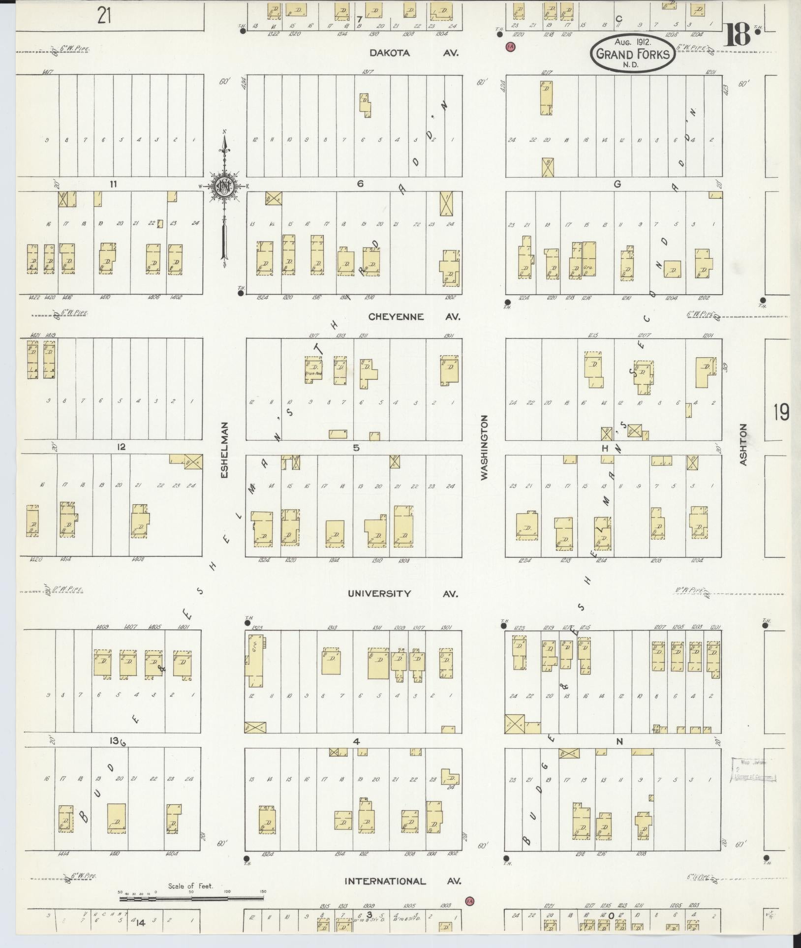 Sanborn Fire Insurance Map from Grand Forks, Grand Forks County, North Dakota (1912), Sheet #0018 - Historic Sanborn Fire Insurance Map Print, vintage old map wall art, antique decor, genealogy gift, North Dakota North Dakota map