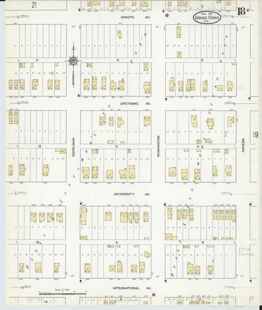 Sanborn Fire Insurance Map from Grand Forks, Grand Forks County, North Dakota (1912), Sheet #0018 - Historic Sanborn Fire Insurance Map Print, vintage old map wall art, antique decor, genealogy gift, North Dakota North Dakota map