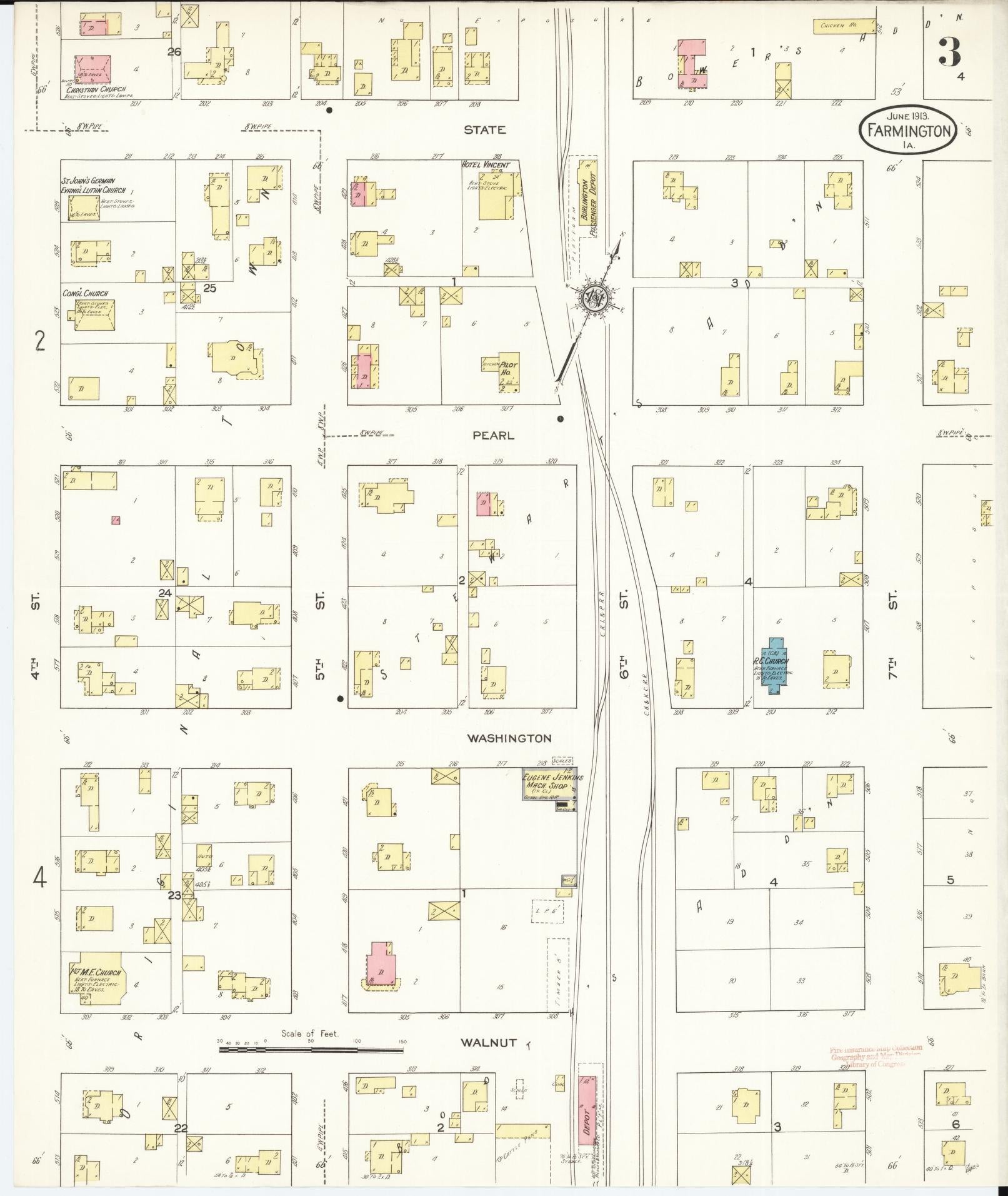 Sanborn Fire Insurance Map from Farmington, Van Buren County, Iowa (1913), Sheet #0003 - Historic Sanborn Fire Insurance Map Print, vintage old map wall art