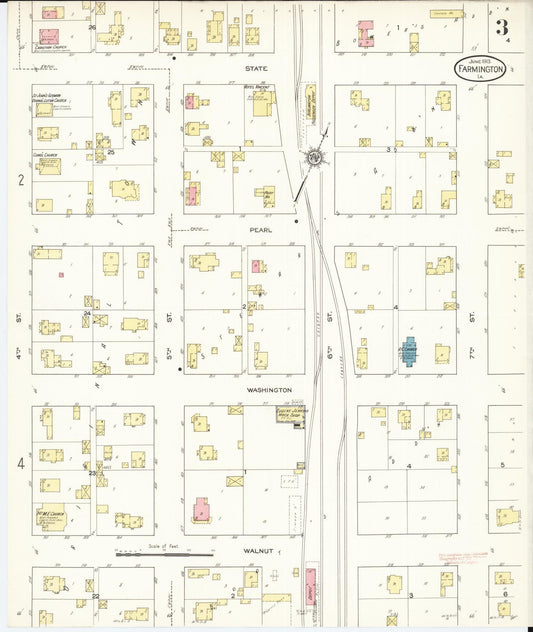 Sanborn Fire Insurance Map from Farmington, Van Buren County, Iowa (1913), Sheet #0003 - Historic Sanborn Fire Insurance Map Print, vintage old map wall art