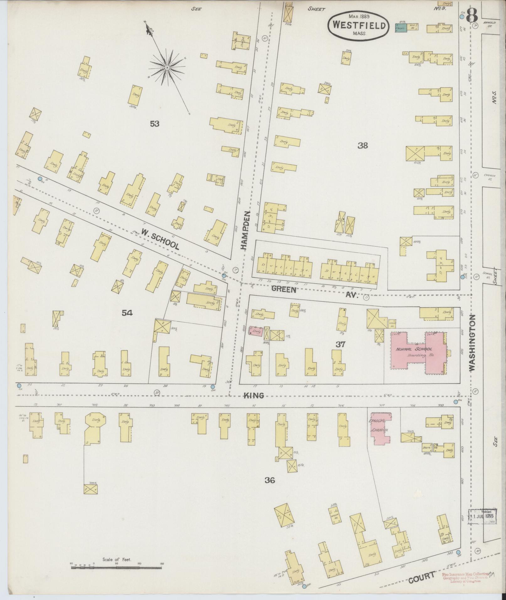 Sanborn Fire Insurance Map from Westfield, Hampden County, Massachusetts (1889), Sheet #0008 - Complete Map Set gallery image, historic Sanborn map, vintage wall art, Massachusetts Massachusetts