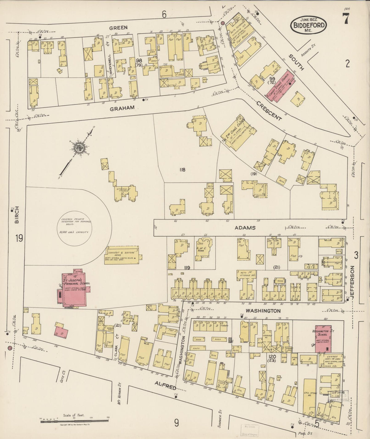 Sanborn Fire Insurance Map from Biddeford, York County, Maine (1922), Sheet #0007 - Complete Map Set gallery image, historic Sanborn map, vintage wall art, Maine Maine
