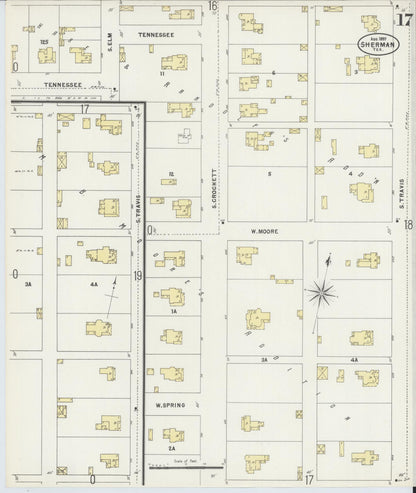 Sanborn Fire Insurance Map from Sherman, Grayson County, Texas (1897), Sheet #0017 - Complete Map Set gallery image, historic Sanborn map, vintage wall art, Texas Texas
