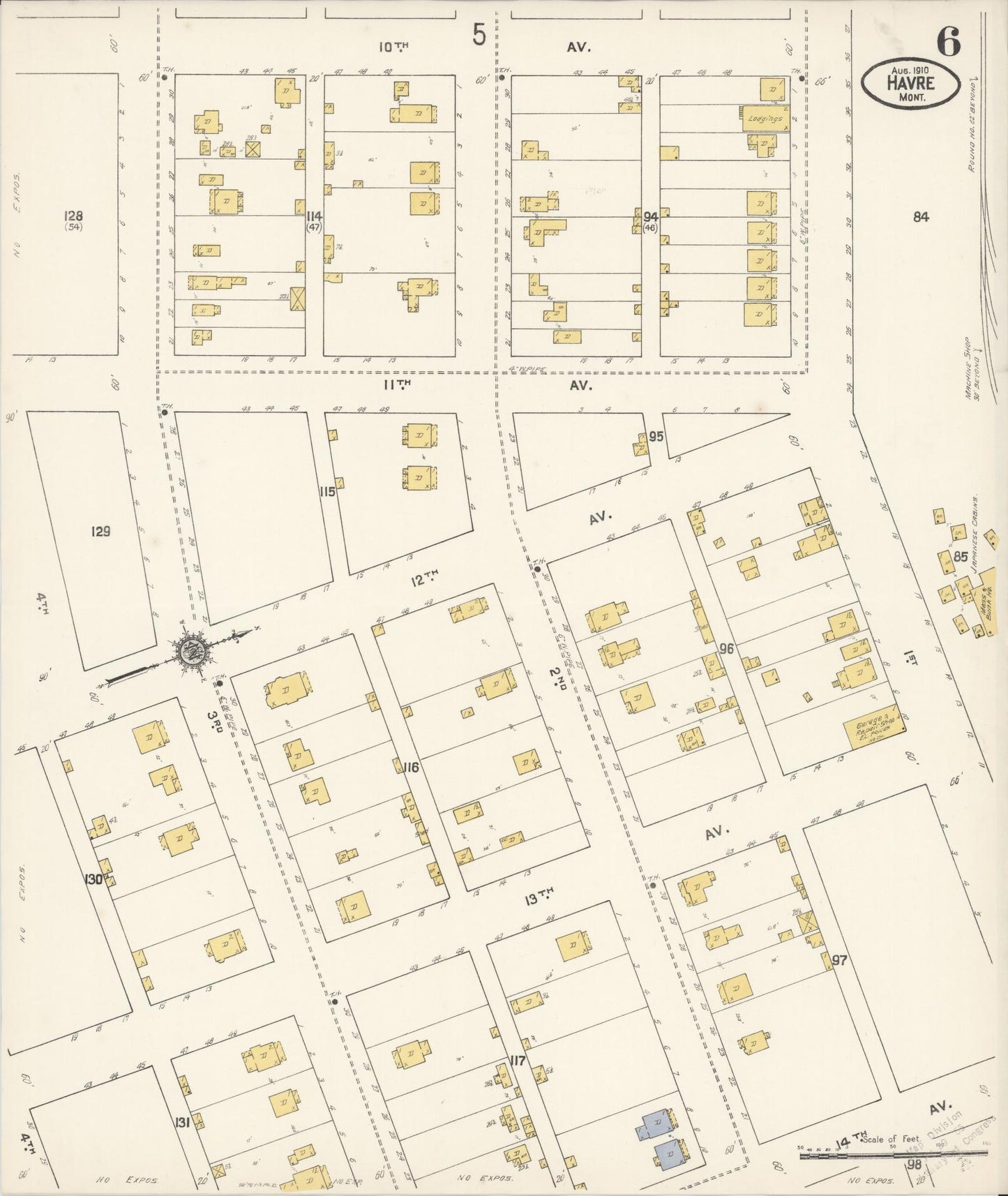 Sanborn Fire Insurance Map from Havre, Hill County, Montana (1910), Sheet #0006 - Complete Map Set gallery image, historic Sanborn map, vintage wall art, Montana Montana