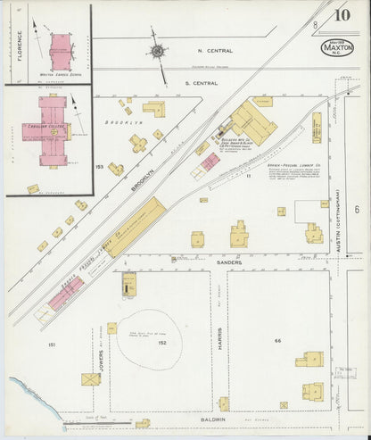 Sanborn Fire Insurance Map from Maxton, Robeson County, North Carolina (1919), Sheet #0010 - Historic Sanborn Fire Insurance Map Print, vintage old map wall art, antique decor, genealogy gift, North Carolina North Carolina map
