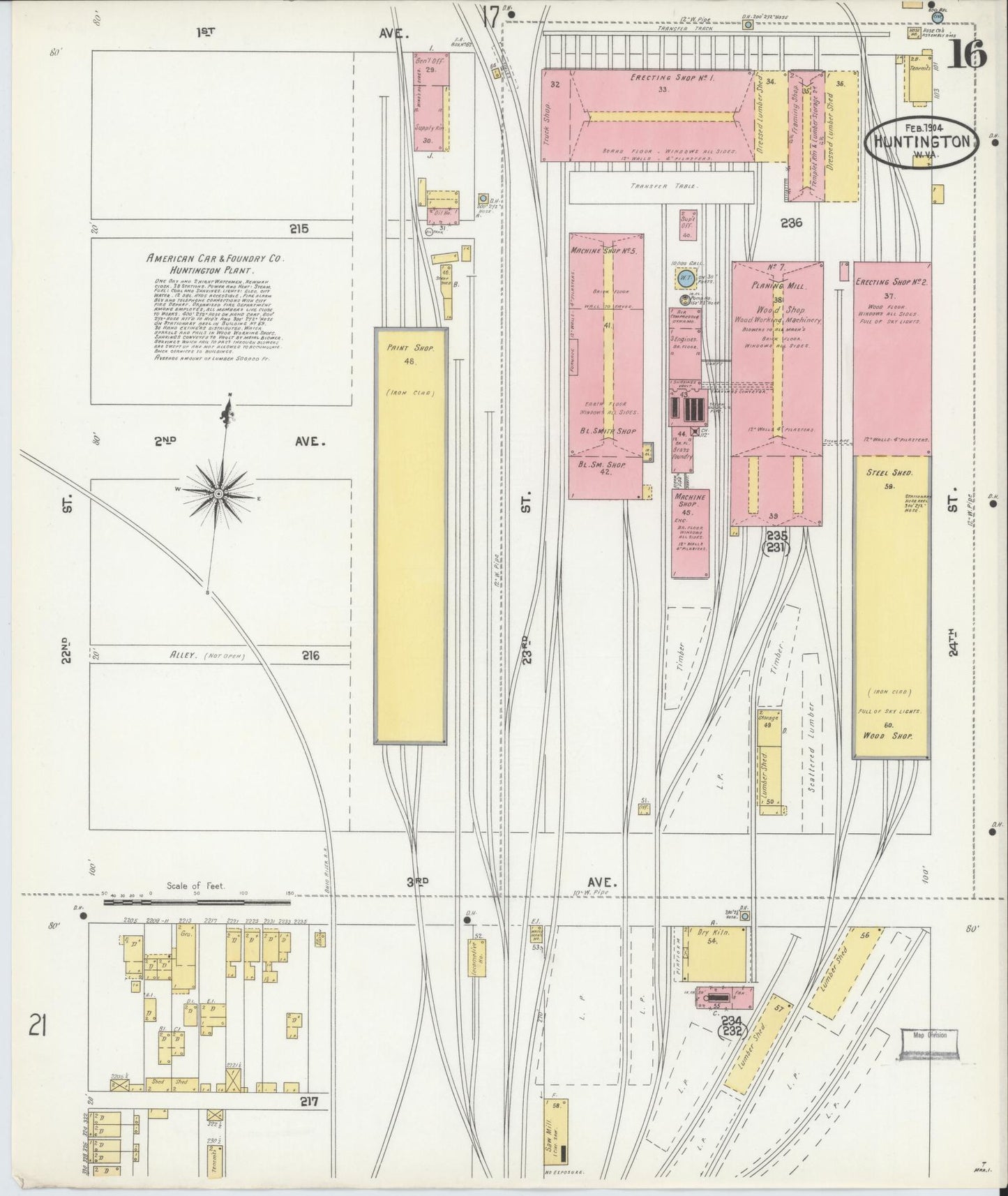 Sanborn Fire Insurance Map from Huntington, Cabell County, West Virginia (1904), Sheet #0016 - Complete Map Set gallery image, historic Sanborn map, vintage wall art, West Virginia West Virginia