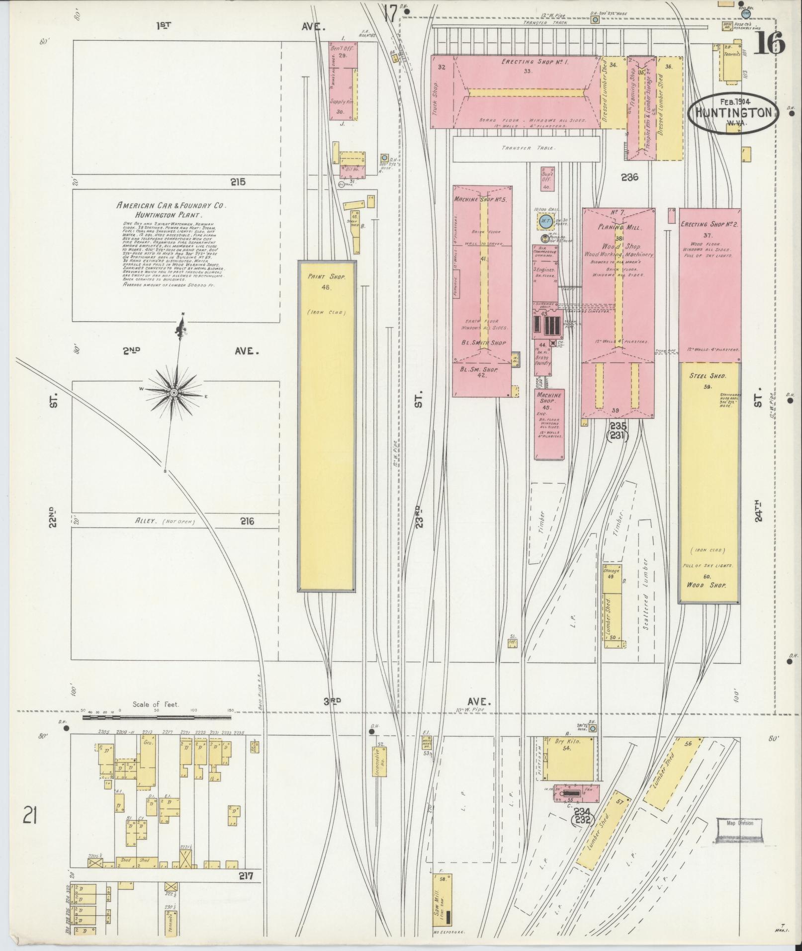 Sanborn Fire Insurance Map from Huntington, Cabell County, West Virginia (1904), Sheet #0016 - Complete Map Set gallery image, historic Sanborn map, vintage wall art, West Virginia West Virginia