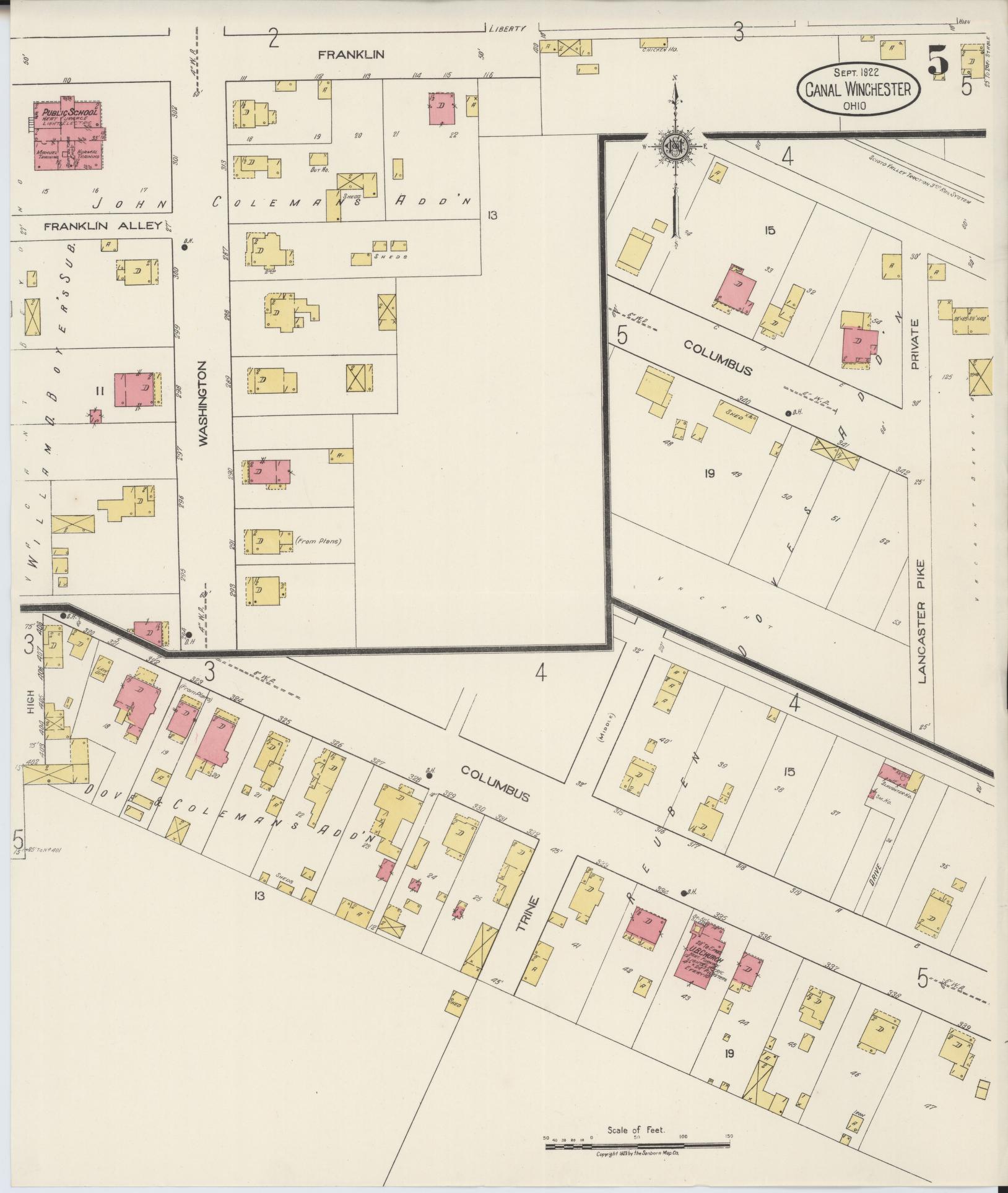 Sanborn Fire Insurance Map from Canal Winchester, Franklin County, Ohio (1922), Sheet #0005 - Historic Sanborn Fire Insurance Map Print, vintage old map wall art, antique decor, genealogy gift, Ohio Ohio map
