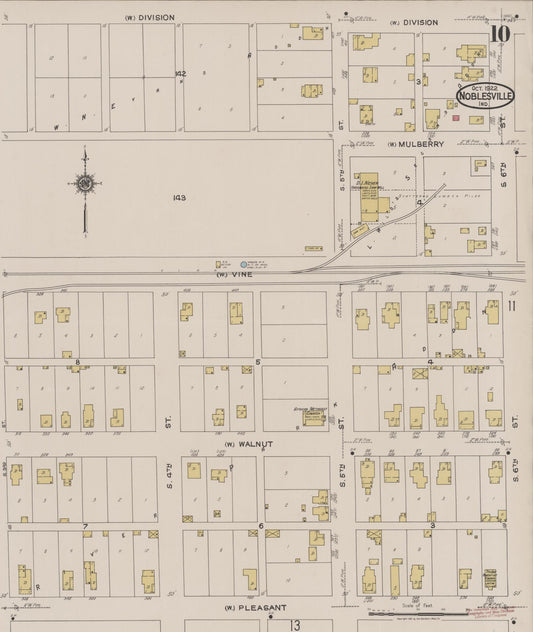 Sanborn Fire Insurance Map from Noblesville, Hamilton County, Indiana (1922), Sheet #0010 - Historic Sanborn Fire Insurance Map Print, vintage old map wall art, antique decor, genealogy gift, Indiana Indiana map