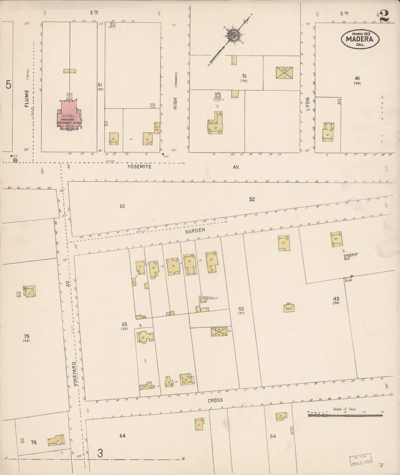 Sanborn Fire Insurance Map from Madera, Madera County, California (1912), Sheet #0002 - Complete Map Set gallery image, historic Sanborn map, vintage wall art, California California