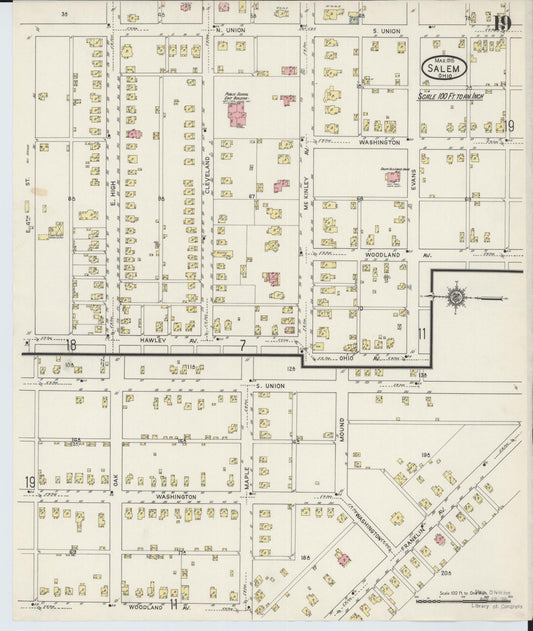 Sanborn Fire Insurance Map from Salem, Columbiana County, Ohio (1915), Sheet #0019 - Historic Sanborn Fire Insurance Map Print, vintage old map wall art, antique decor, genealogy gift, Ohio Ohio map