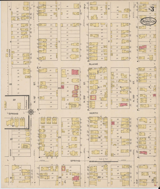 Sanborn Fire Insurance Map from Dennison, Tuscarawas County, Ohio (1921), Sheet #0003 - Historic Sanborn Fire Insurance Map Print, vintage old map wall art, antique decor, genealogy gift, Ohio Ohio map