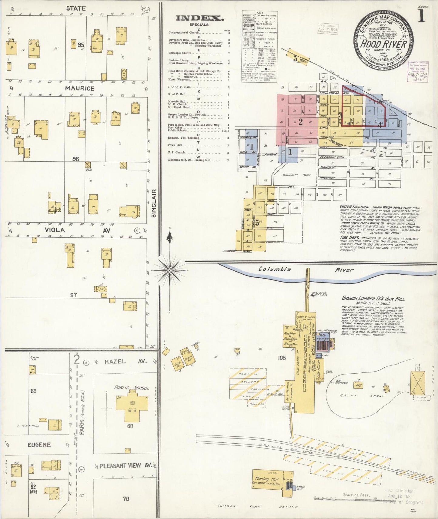 Sanborn Fire Insurance Map from Hood River, Hood River County, Oregon (1905), Sheet #0001 - Historic Sanborn Fire Insurance Map Print, vintage old map wall art, antique decor, genealogy gift, Oregon Oregon map