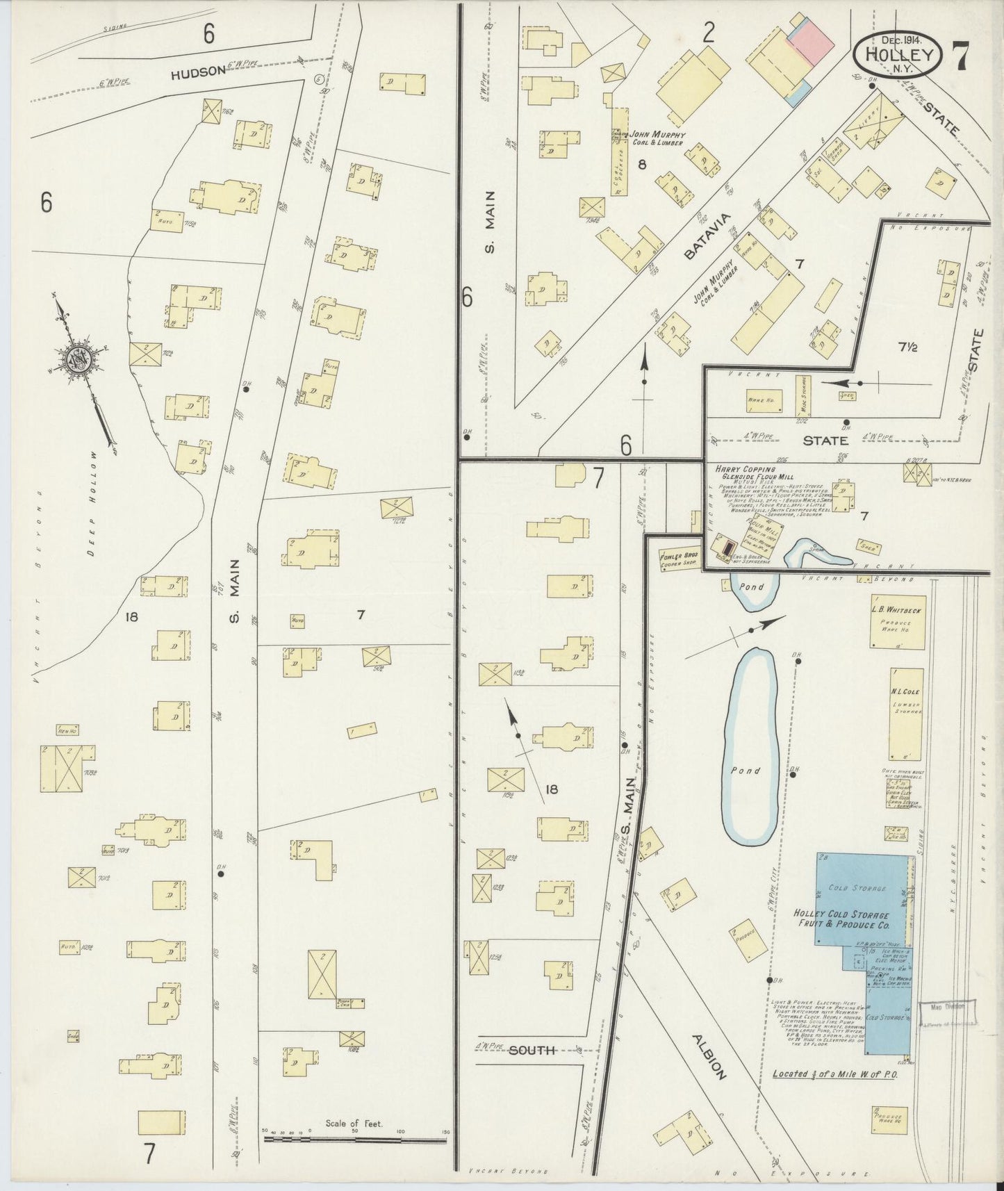 Sanborn Fire Insurance Map from Holley, Orleans County, New York (1914), Sheet #0007 - Historic Sanborn Fire Insurance Map Print, vintage old map wall art, antique decor, genealogy gift, New York New York map