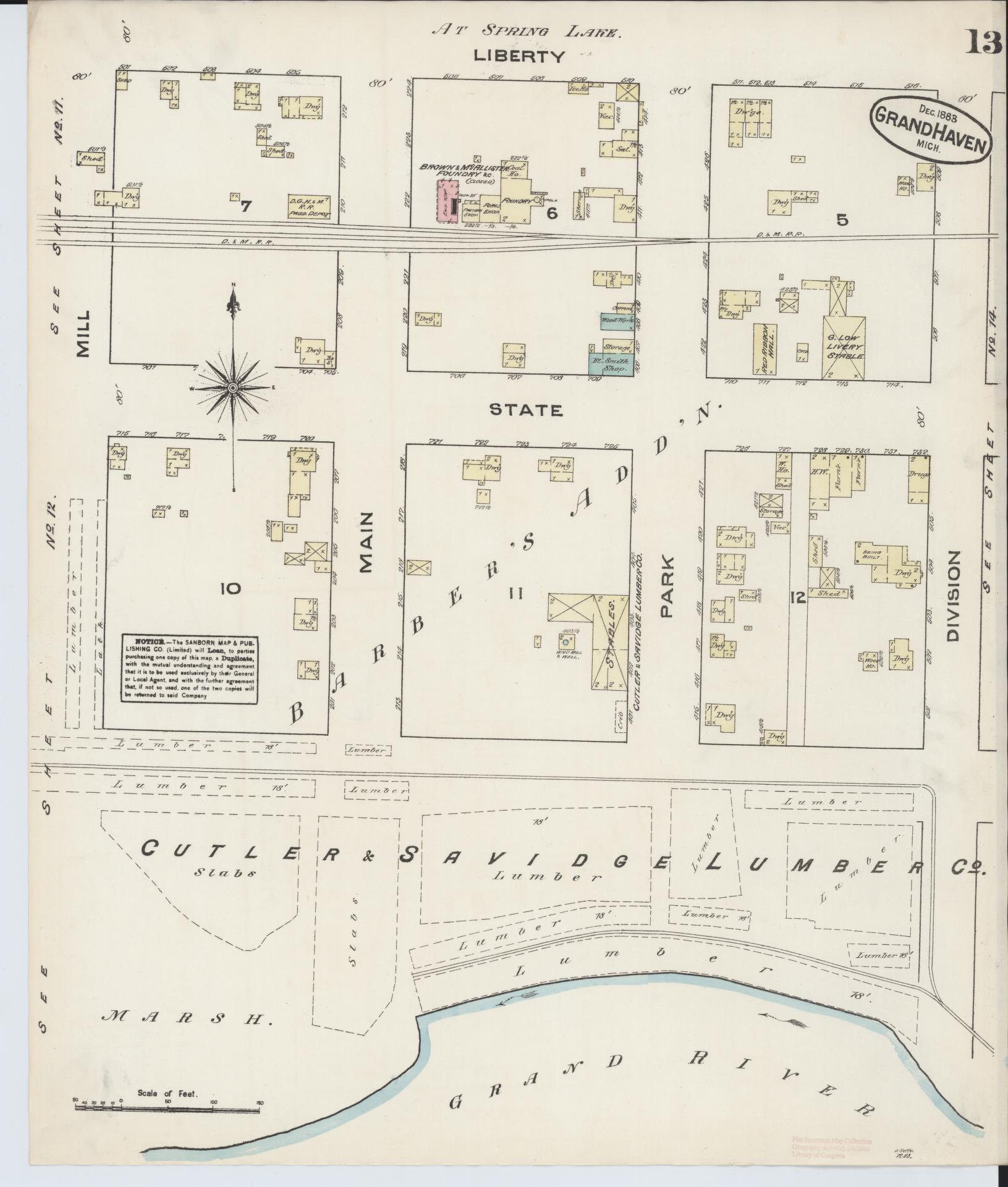 Sanborn Fire Insurance Map from Grand Haven, Ottawa County, Michigan (1883), Sheet #0013 - Complete Map Set gallery image, historic Sanborn map, vintage wall art, Michigan Michigan