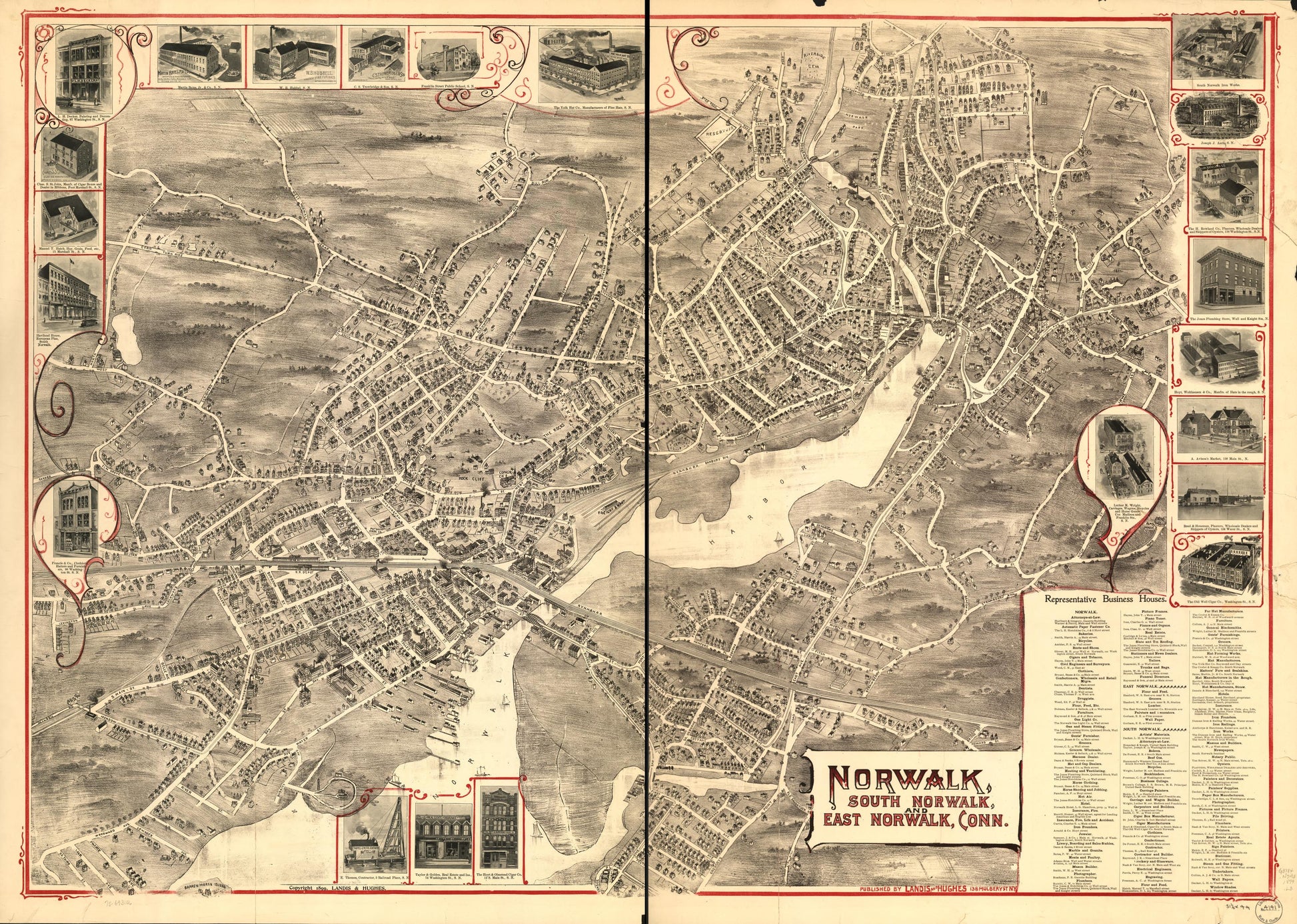 Norwalk, South Norwalk, and East Norwalk, Conn. (1899) – Historic Bird’s-Eye View Panorama Print