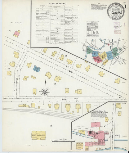 Sanborn Fire Insurance Map from Concord, Middlesex County, Massachusetts (1903), Sheet #0001 - Historic Sanborn Fire Insurance Map Print, vintage old map wall art, antique decor, genealogy gift, Massachusetts Massachusetts map