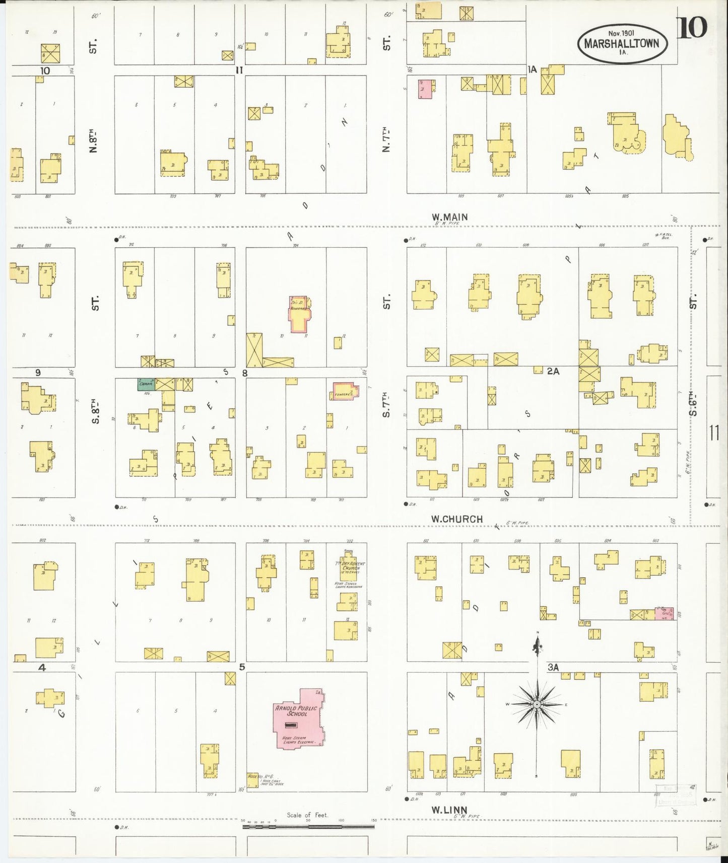 Sanborn Fire Insurance Map from Marshalltown, Marshall County, Iowa (1901), Sheet #0010 - Historic Sanborn Fire Insurance Map Print, vintage old map wall art