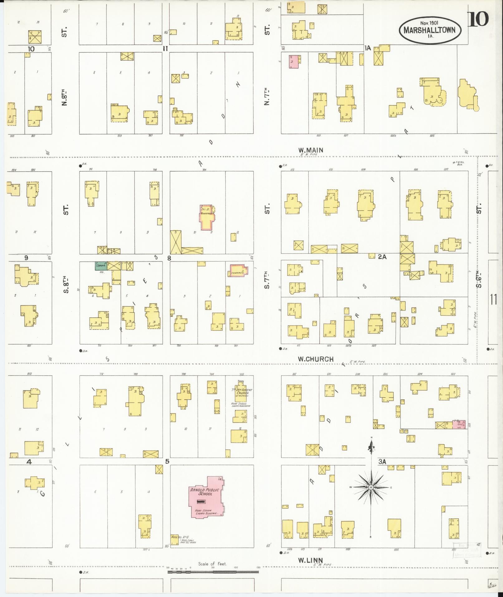Sanborn Fire Insurance Map from Marshalltown, Marshall County, Iowa (1901), Sheet #0010 - Historic Sanborn Fire Insurance Map Print, vintage old map wall art