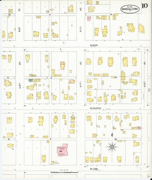 Sanborn Fire Insurance Map from Marshalltown, Marshall County, Iowa (1901), Sheet #0010 - Historic Sanborn Fire Insurance Map Print, vintage old map wall art